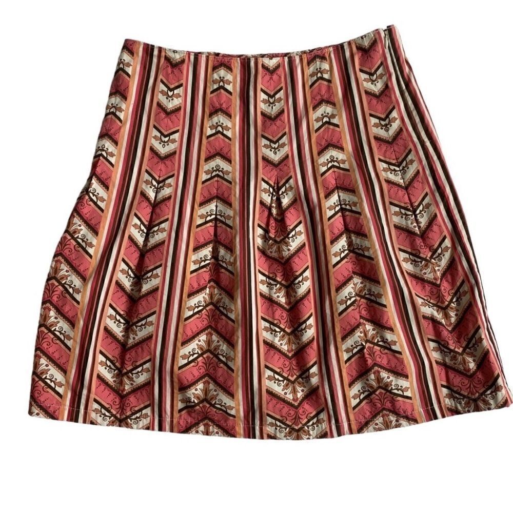 Loft 100% Cotton A Line Skirt Regal Pattern Block Pleats SZ 8